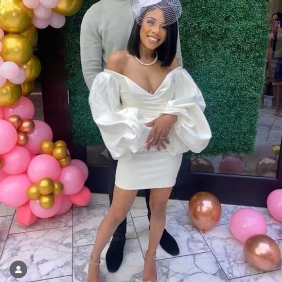 HOUSE‎ OF CB 'Carlyn' Ivory Satin Balloon Sleeve Mini Dress/Size XS NWOT - Picture 13 of 15